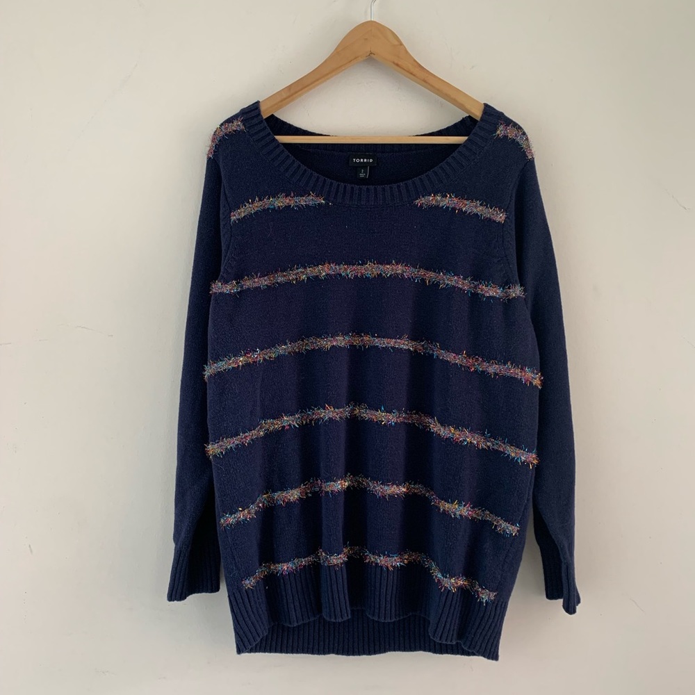Torrid Navy Tinsel Glitter Striped Sweater Size 2X